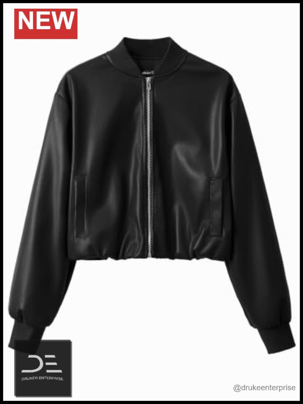 Women's Cropped Slightly Stretch Faux Leather Zip Up Baseball Jacket